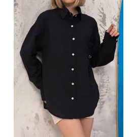 Relax Fit Keten Gömlek Siyah S255349 (Beden: S)