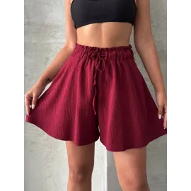 Volanlı Keten Şort Bordo S255058 (Beden: Xl)