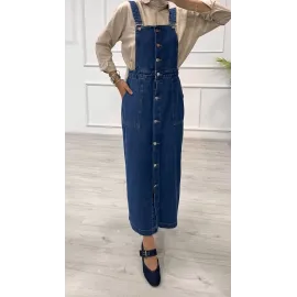 Etekli Salopet Enzim Süper Taş Yıkama Koyu Mavi D2521 (Beden: 38)