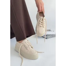 Carin Bej Keten Bağcıklı Spor Ayakkabı (Numara: 40)