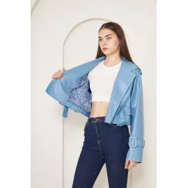 Kısa Deri Ceket Mavi (Beden: 38)