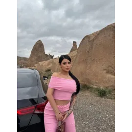 Madonna Yaka Bol Paça Pantolonlu Takım Pembe (Beden: S)