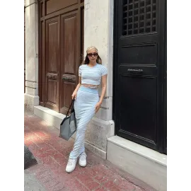 Çizgili Etekli Takım Mavi S3609 (Beden: M)