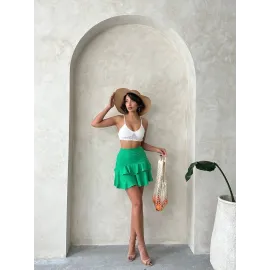 Valonlu Fırfırlı Etek Yeşil S24681 (Beden: L)