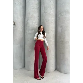 Önü Cumalı İthal Krep Pantolon Bordo (Beden: M)