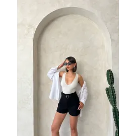 Kemer Detaylı Gabardin Şort Siyah S25289 (Beden: Xl)