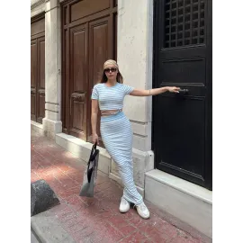 Çizgili Etekli Takım Mavi S3609 (Beden: S)