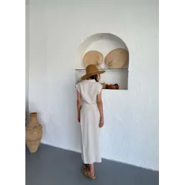 Uzun Etekli Bluz Takım Keten Krem S255852 (Beden: S)