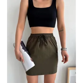 Kargo Cep İnce Paraşüt Etek Haki S241019 (Beden: M)