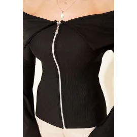 Omzu Açık Fermuarlı Bluz Siyah T4330 (Beden: Xl)