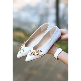 Popi Beyaz Cilt Zincirli Babet Ayakkabı (Numara: 39)