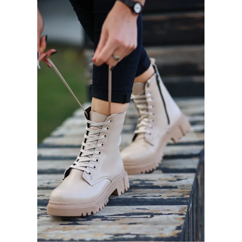 Bria  Nude Cilt Bağcıklı Bot (Numara: 40)