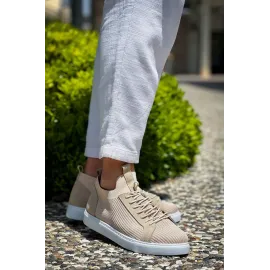 Kb-112   Kuback Bej Triko Bağcıklı  Günlük Erkek  Ayakkabı (Numara: 40)