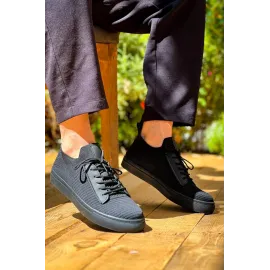 Kb-110  Kuback Siyah Triko Siyah Yüksek Taban Bağcıklı Günlük Erkek Ayakkabı (Numara: 40)