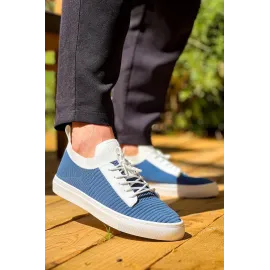 Kb-110  Kuback Mavi Triko Yüksek Taban Bağcıklı Günlük Erkek Ayakkabı (Numara: 44)