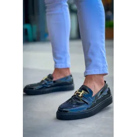 Kb-027  Kuback  Bağcıksız Kömür Rugan H Günlük Erkek Ayakkabı Siyah (Numara: 40)