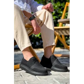 Kb-042  Kuback Bağcıklı  Siyah Deri Tozu Siyah Taban Günlük Erkek Ayakkabı (Numara: 43)