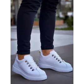 Kb-X4  Kuback Beyaz Cilt Yüksek Taban Bağcıklı Günlük Erkek Ayakkabı (Numara: 42)