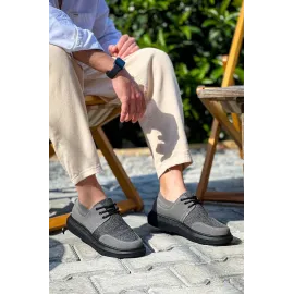 Kb-042  Kuback Bağcıklı Gri Siyah Taban Günlük Erkek Ayakkabı (Numara: 41)