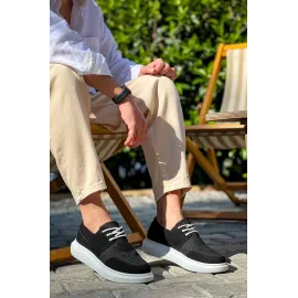 Kb-042  Kuback Bağcıklı  Siyah Deri Tozu Beyaz Taban Günlük Erkek Ayakkabı (Numara: 43)