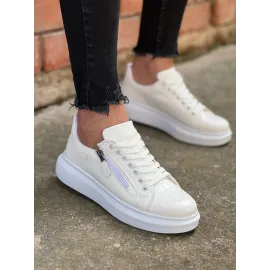 Kb-309  Kuback Beyaz Fermuar Ve Bağcıklı  Günlük Erkek  Ayakkabı (Numara: 40)