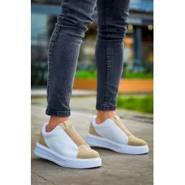 Kb-007  Kuback  Beyaz Bej Yüksek Taban Tek Bant Bağcıksız Günlük Erkek Ayakkabı (Numara: 40)