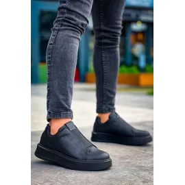 Kb-007  Kuback Siyah Siyah Yüksek Taban Tek Bant Bağcıksız Günlük Erkek Ayakkabı (Numara: 42)