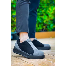 Kb-007  Kuback Siyah Gri Siyah Yüksek Taban Tek Bant Bağcıksız Günlük Erkek (Numara: 40)