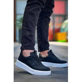 Kb-006 Kuback Siyah Cilt Yüksek Taban Bağcıklı Günlük Erkek Ayakkabı (Numara: 41)