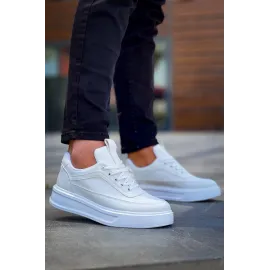 Kb-006 Kuback Beyaz Cilt  Yüksek Taban Bağcıklı Günlük Erkek Ayakkabı (Numara: 43)