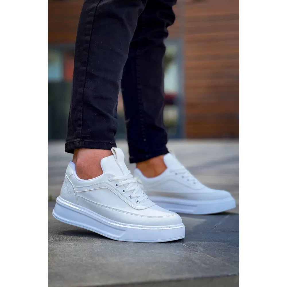 Kb-006 Kuback Beyaz Cilt  Yüksek Taban Bağcıklı Günlük Erkek Ayakkabı (Numara: 40)