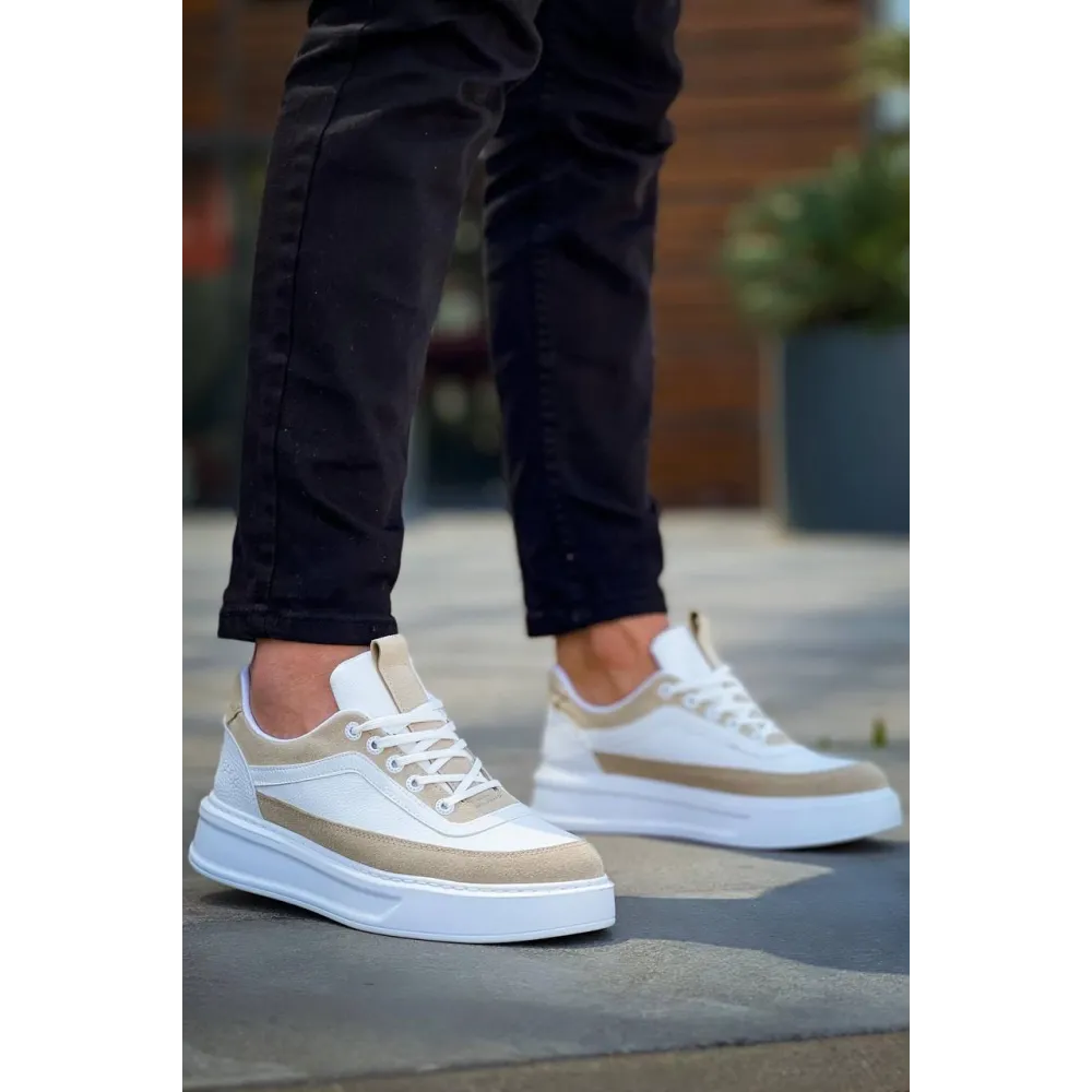 Kb-006 Kuback Beyaz Cilt Bej Süet  Yüksek Taban Bağcıklı Günlük Erkek Ayakkabı (Numara: 42)