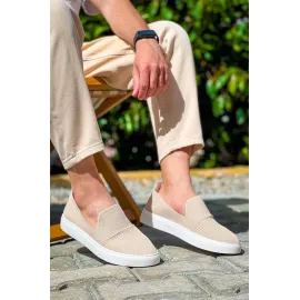 Kb-114  Kuback  Bej Triko Yüksek Taban Bağcıksız Günlük Erkek Ayakkabı (Numara: 43)