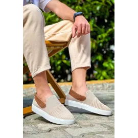 Kb-114  Kuback Bej Taba Triko Yüksek Taban Bağcıksız Günlük Erkek Ayakkabı (Numara: 40)