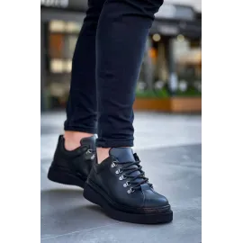 Kb-X4  Kuback Siyah Cilt Siyah Yüksek Taban Bağcıklı Günlük Erkek Ayakkabı (Numara: 43)