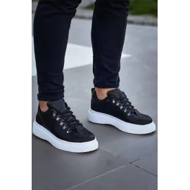 Kb-X4  Kuback Siyah Cilt Yüksek Taban Bağcıklı Günlük Erkek Ayakkabı (Numara: 40)