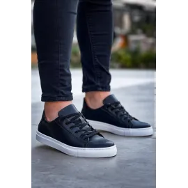 Kb-122  Kuback Siyah Cilt Yüksek Taban Bağcıklı Günlük Erkek Ayakkabı (Numara: 44)