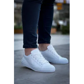 Kb-122  Kuback Beyaz Cilt Yüksek Taban Bağcıklı Günlük Erkek Ayakkabı (Numara: 43)