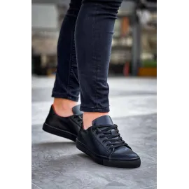 Kb-122  Kuback Siyah Cilt Siyah Yüksek Taban Bağcıklı Günlük Erkek Ayakkabı (Numara: 44)