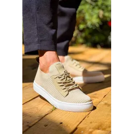 Kb-110  Kuback Bej Triko Yüksek Taban Bağcıklı Günlük Erkek Ayakkabı (Numara: 42)