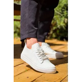 Kb-110  Kuback Beyaz Triko Yüksek Taban Bağcıklı Günlük Erkek Ayakkabı (Numara: 41)