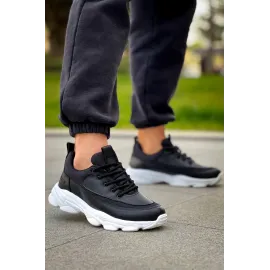 Kb-707  Kuback Siyah Cilt Yüksek Taban Bağcıklı Günlük Erkek Ayakkabı (Numara: 41)