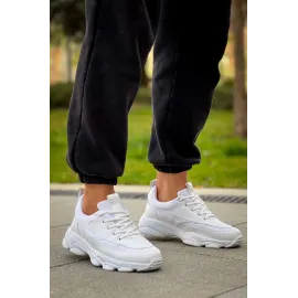 Kb-707  Kuback  Beyaz Cilt Yüksek Taban Bağcıklı Günlük Erkek Ayakkabı (Numara: 44)