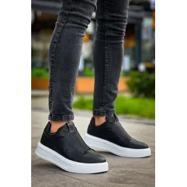 Kb-007  Kuback Siyah Beyaz Yüksek Taban Tek Bant Bağcıksız Günlük Erkek Ayakkabı (Numara: 42)