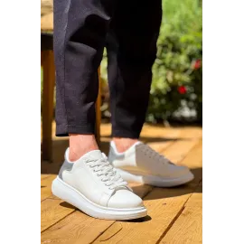 Kb-X500  Kuback Beyaz Gümüş Yüksek Taban Bağcıklı Günlük Erkek Ayakkabı (Numara: 40)