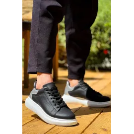 Kb-X500  Kuback  Siyah Gümüş Yüksek Taban Bağcıklı Günlük Erkek Ayakkabı (Numara: 42)