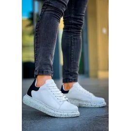 Kb-X500  Kuback Beyaz Siyah  Yüksek Taban Bağcıklı Günlük Erkek Ayakkabı (Numara: 42)