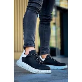 Kb-X500  Kuback Siyah Beyaz Yüksek Taban Bağcıklı Günlük Erkek Ayakkabı (Numara: 40)