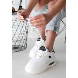 Chris Beyaz Cilt Siyah Detaylı Bağcıklı Spor Ayakkabı (Numara: 40)