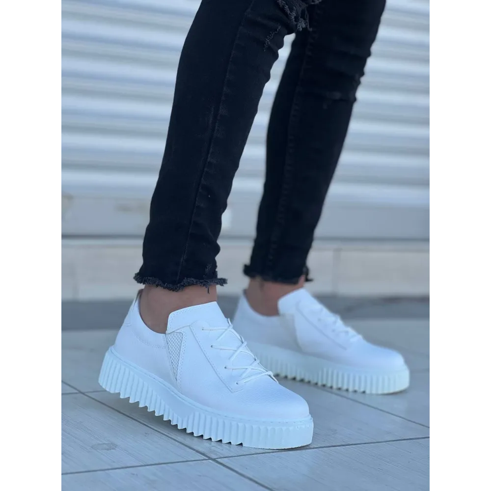 Kb-X502  Kuback Beyaz Cilt Yüksek Beyaz Taban Bağcık Detaylı Lastikli Günlük Erkek Ayakkabı (Numara: 42)